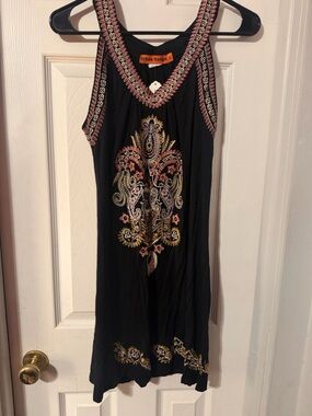 Urban Mango Black Embroidered Sleeveless Dress